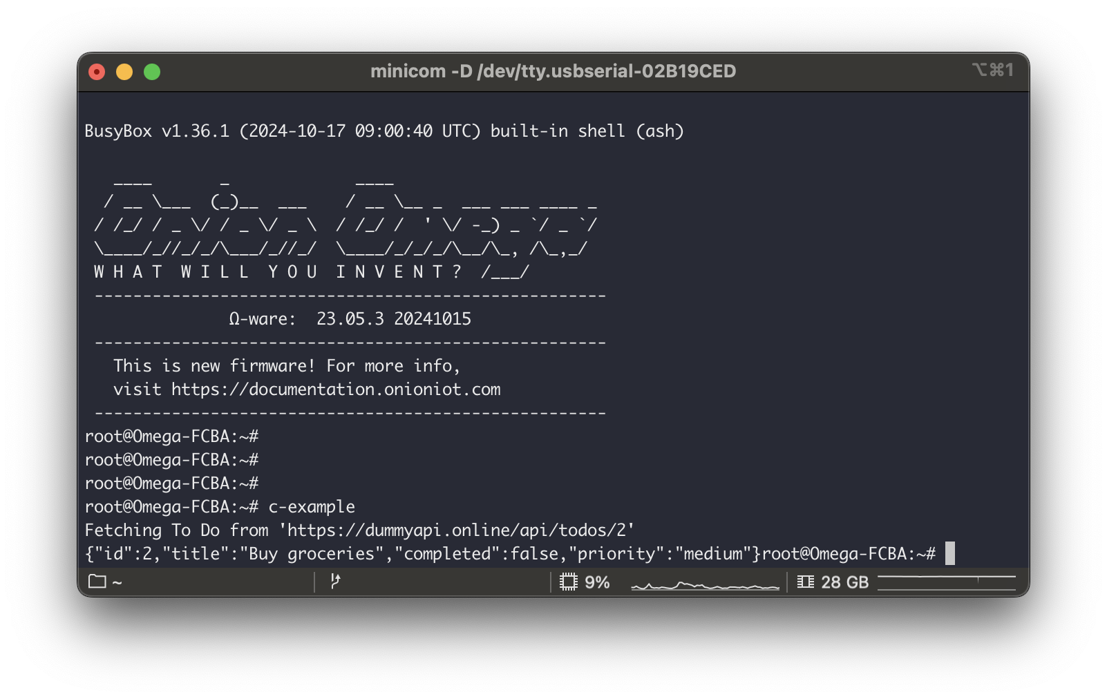 output of c-example program on omega command line