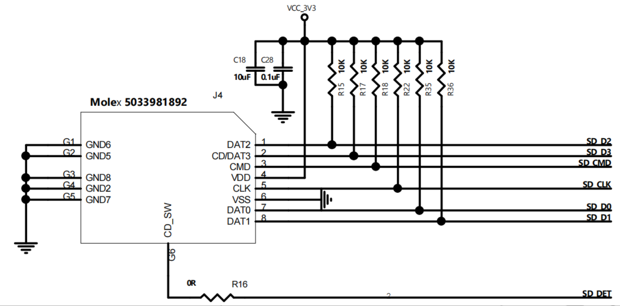 Micro SD reference schematic (pull-ups and detect)